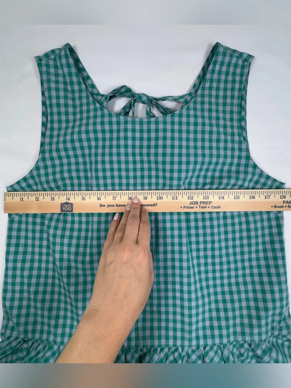 J.Crew Factory Green Gingham Bow Back Peplum Tank Top Womens Small Cottagecore